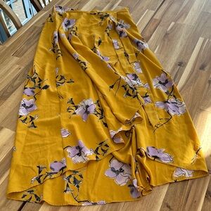 Le Lis Yellow and Purple Floral Faux Wrap Skirt